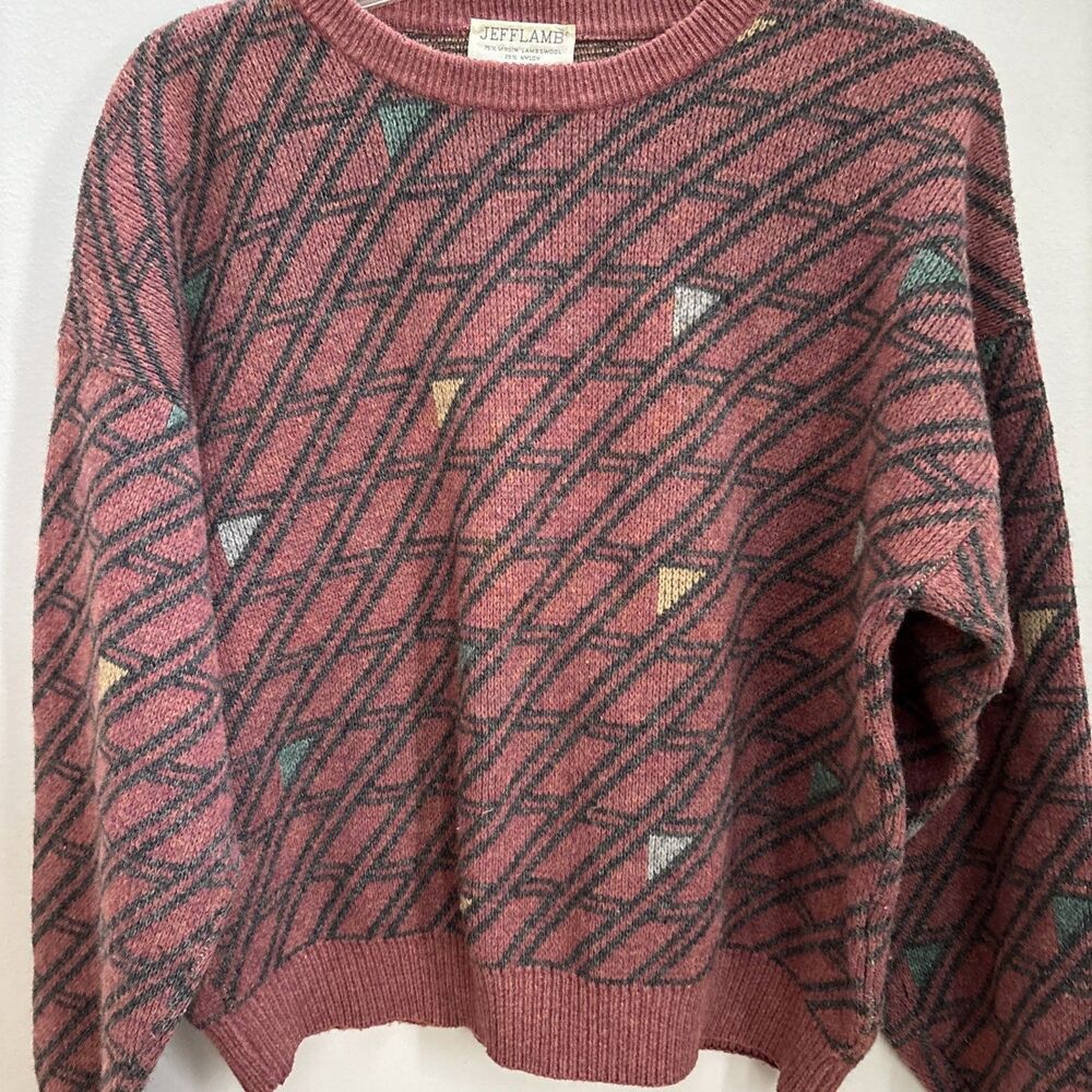 retro MCM abstract lord jeff lamb wool grandpa  pullover Sz XL